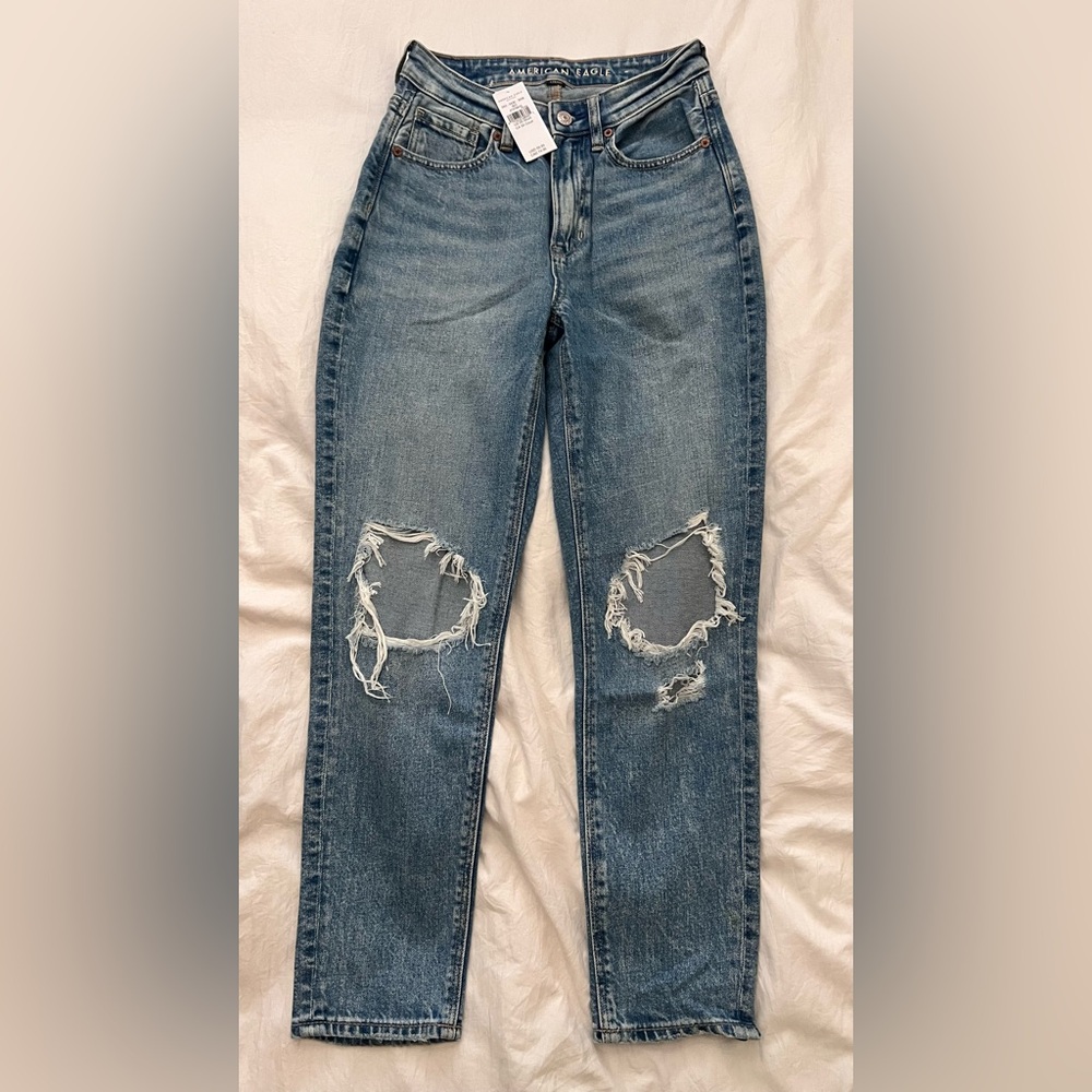 American Eagle Outfitters Blue Distressed Mom Jeans